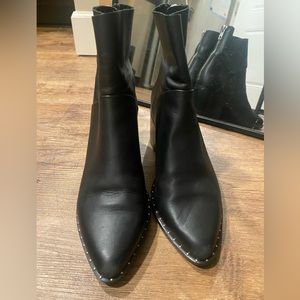 TREASURE & BOND BLACK LEATHER STUDDED BACK ZIP BOOT -| Color: Black | Size: 8